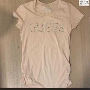 GUESS Light Pink Short Sleeve Tee with Crystal Logo